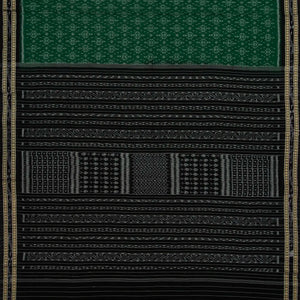 Dark Green Handloom Orissa Cotton Saree With Tie & Dye Floral Motifs
