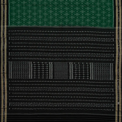 Dark Green Handloom Orissa Cotton Saree With Tie & Dye Floral Motifs