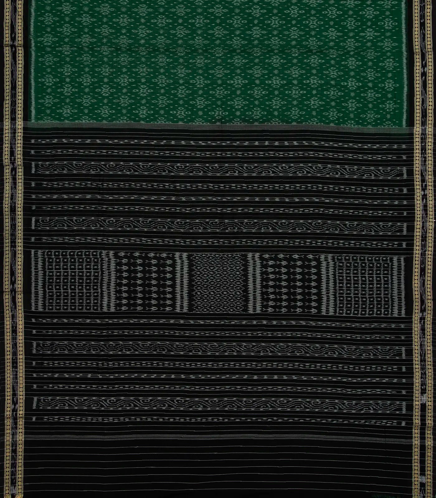 Dark Green Handloom Orissa Cotton Saree With Tie & Dye Floral Motifs