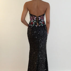Sequin Fitted Strapless Slit Gown by Jovani 42303
