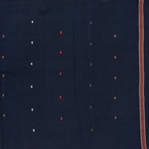 Midnight Blue Handloom Bhujodi Cotton Saree With Buttas
