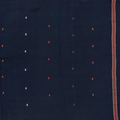Midnight Blue Handloom Bhujodi Cotton Saree With Buttas