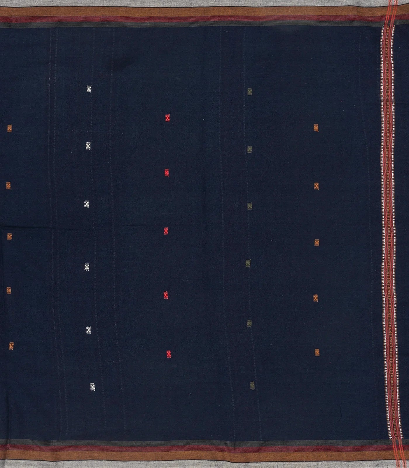 Midnight Blue Handloom Bhujodi Cotton Saree With Buttas