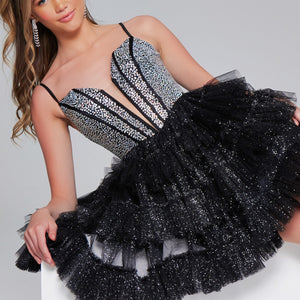 Sequin Short Sleeveless A-line Tiered Dress by Jovani 42457