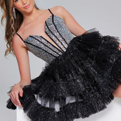 Sequin Short Sleeveless A-line Tiered Dress by Jovani 42457