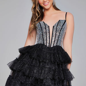 Sequin Short Sleeveless A-line Tiered Dress by Jovani 42457