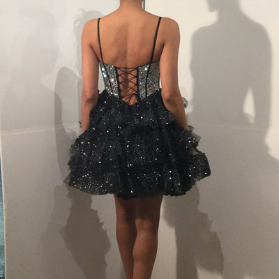 Sequin Short Sleeveless A-line Tiered Dress by Jovani 42457