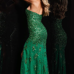 Beaded Fitted Strapless Slit Gown by Jovani 4247