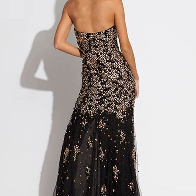 Beaded Fitted Strapless Slit Gown by Jovani 4247