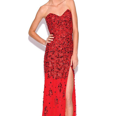 Beaded Fitted Strapless Slit Gown by Jovani 4247