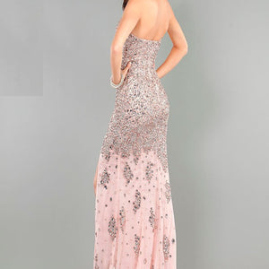 Beaded Fitted Strapless Slit Gown by Jovani 4247