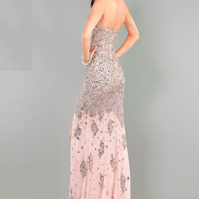 Beaded Fitted Strapless Slit Gown by Jovani 4247