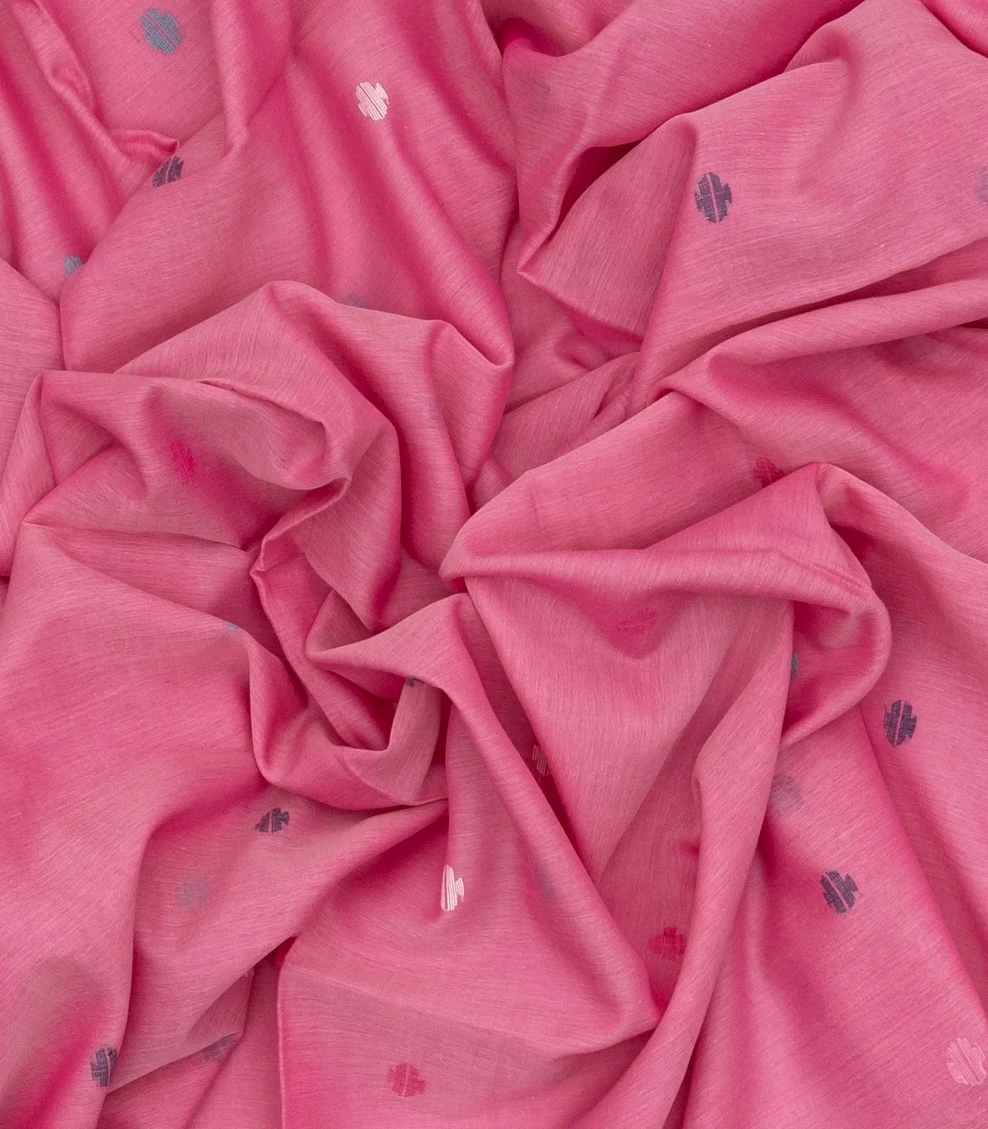 BubbleGum Pink Handloom Bengal Cotton Saree With Buttas