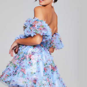 Print Short Off Shoulder Ruffled Dress by Jovani 42573