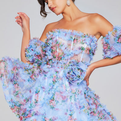 Print Short Off Shoulder Ruffled Dress by Jovani 42573