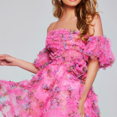 Print Short Off Shoulder Ruffled Dress by Jovani 42573