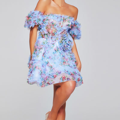 Print Short Off Shoulder Ruffled Dress by Jovani 42573