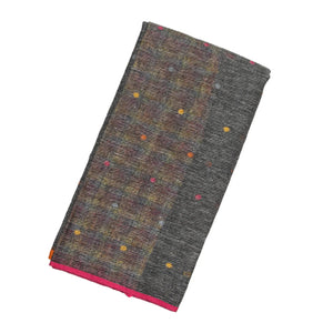 Dark Grey Handloom Linen Saree With Coin Buttas