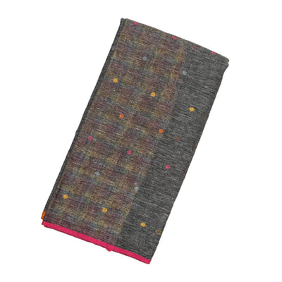 Dark Grey Handloom Linen Saree With Coin Buttas