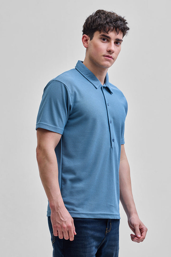 Blue Textured Polo T-Shirt