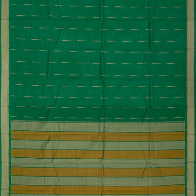 Green Handloom Kanchi Cotton Saree With Raindrop Buttas