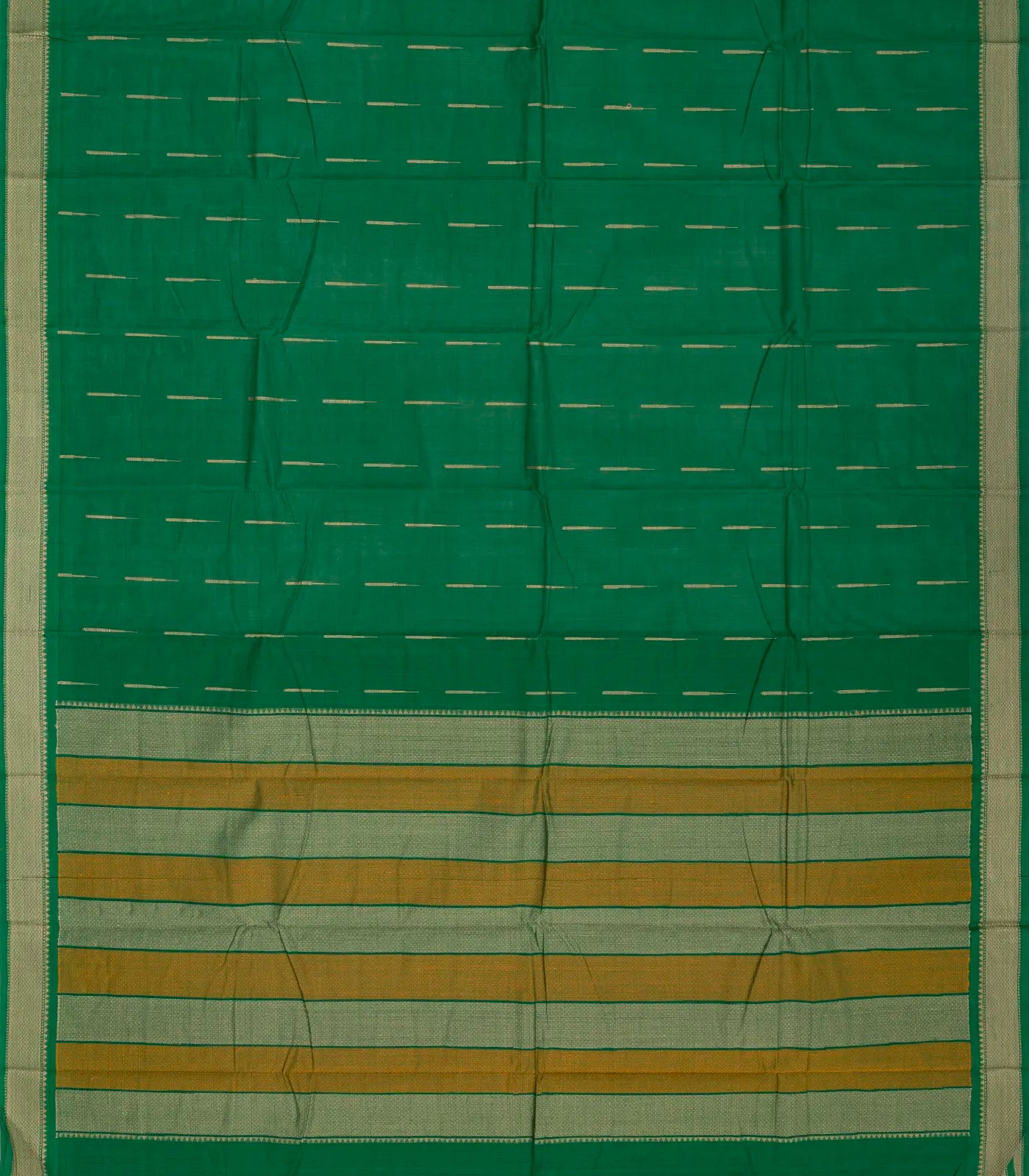 Green Handloom Kanchi Cotton Saree With Raindrop Buttas