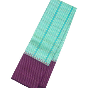 Turquoise Handloom Kanchipuram Korvai Silk Saree With Checks