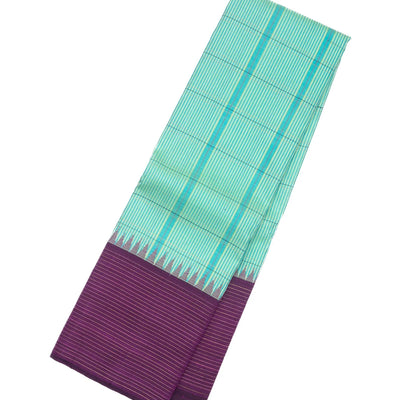 Turquoise Handloom Kanchipuram Korvai Silk Saree With Checks