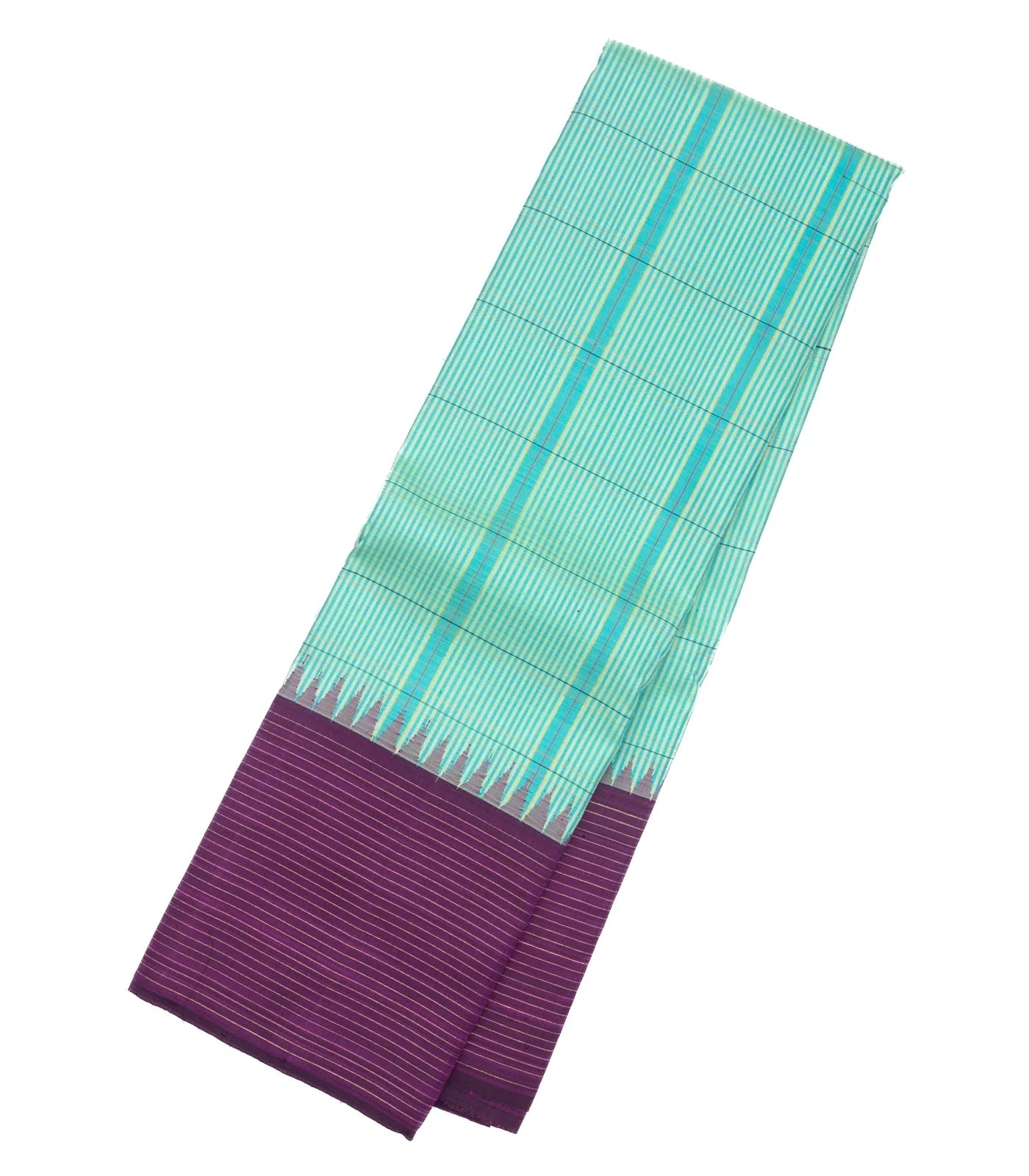 Turquoise Handloom Kanchipuram Korvai Silk Saree With Checks
