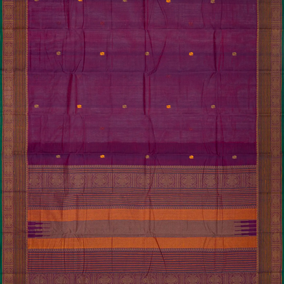 Purple Handloom Kanchi Cotton Saree With Annam Buttas