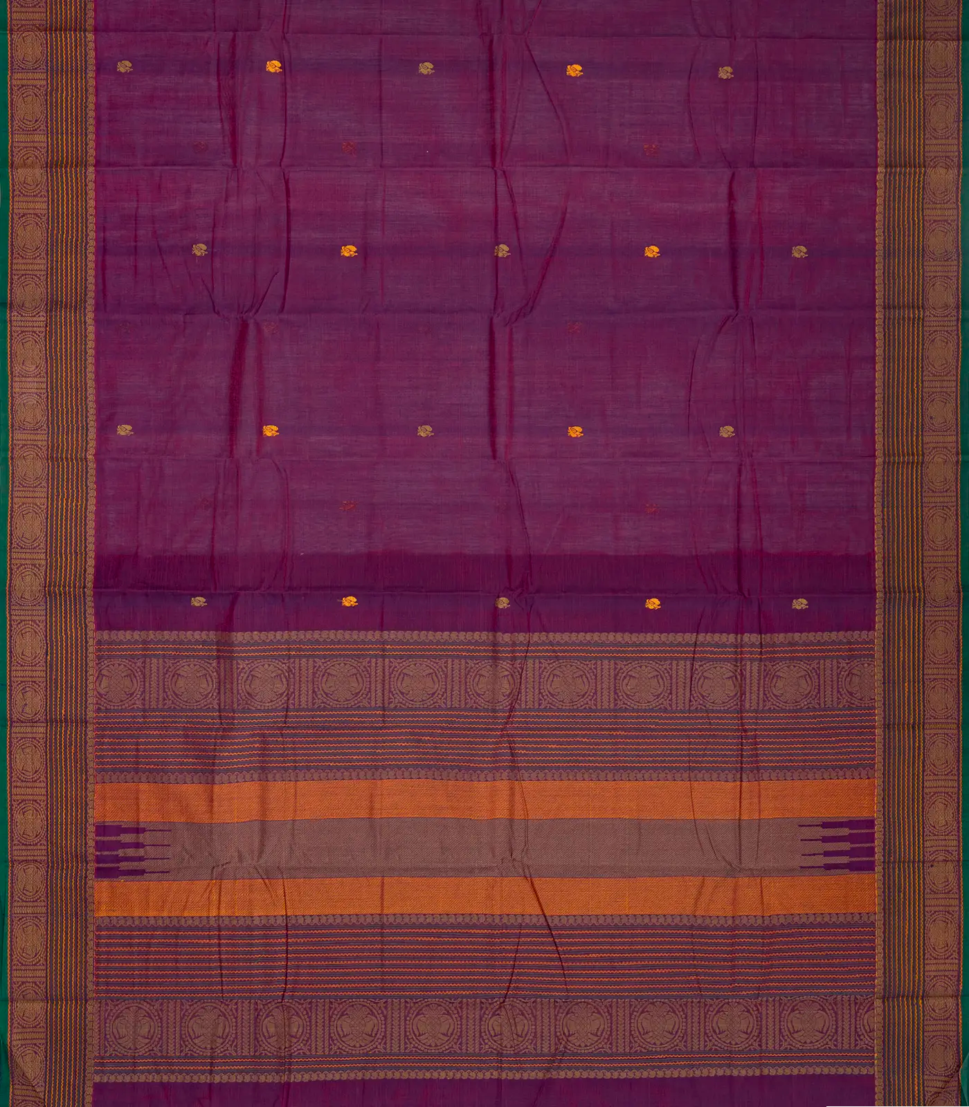 Purple Handloom Kanchi Cotton Saree With Annam Buttas