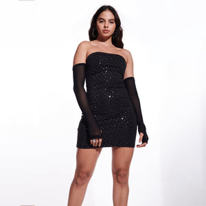 IZF Shiny Black Tube Dress with gloves