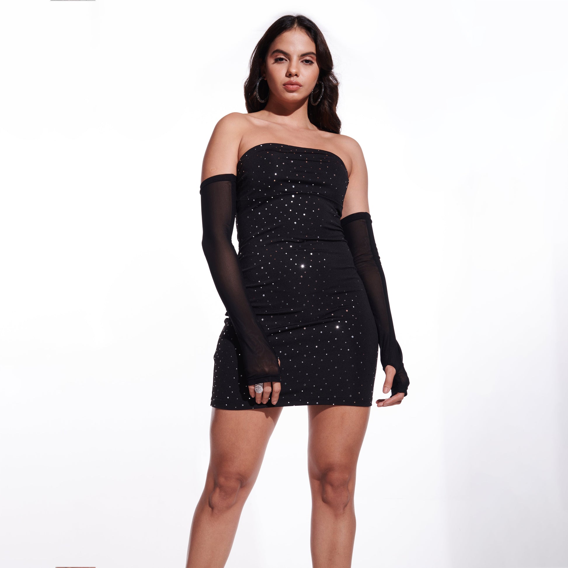 IZF Shiny Black Tube Dress with gloves