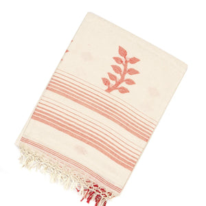 White Handloom Bengal Cotton Saree With Stripes & Buttas