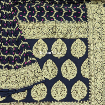 Midnight Blue Banarasi  Khaddi Georgette Saree