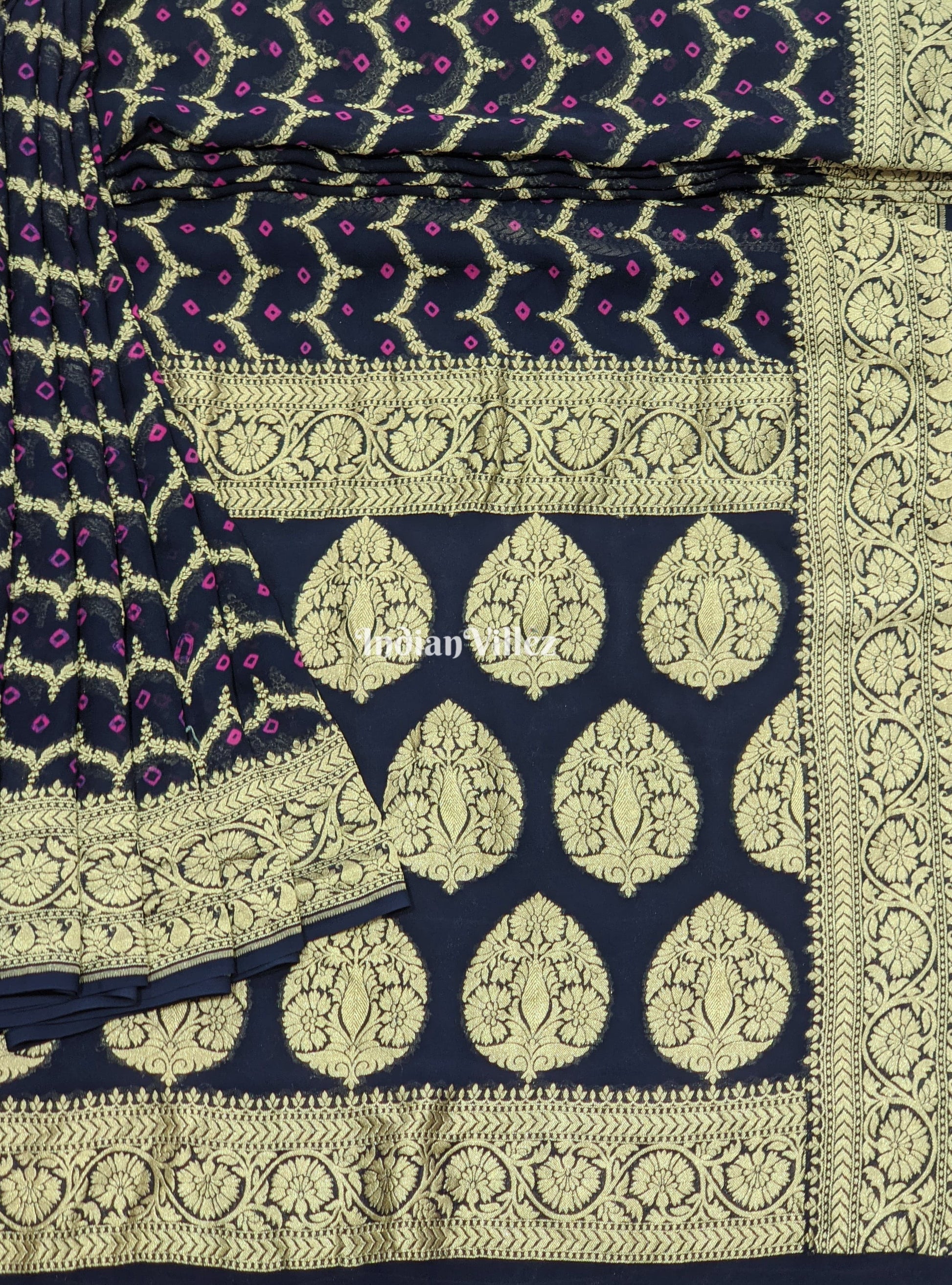 Midnight Blue Banarasi  Khaddi Georgette Saree