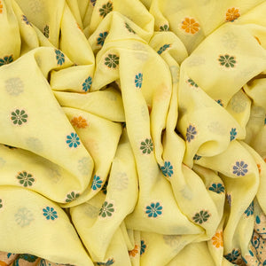 Yellow Handwoven Banarasi Khaddi Georgette Silk Saree With Kamalam Motifs