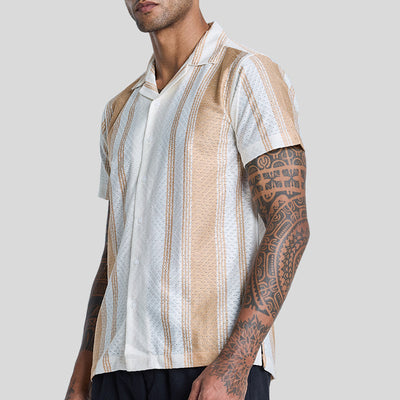 Beige Stripes Crochet Shirt