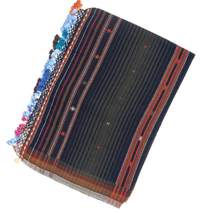 Midnight Blue Handloom Bhujodi Cotton Saree With Buttas