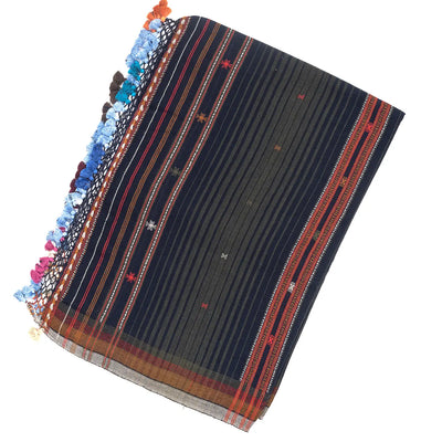 Midnight Blue Handloom Bhujodi Cotton Saree With Buttas