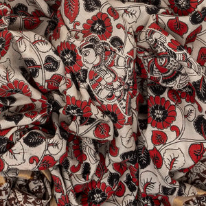 Off White Woven Kalamkari Printed Cotton Saree