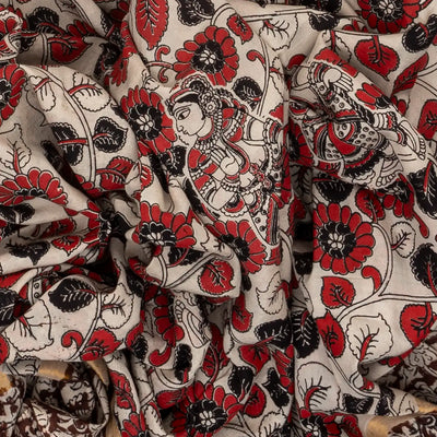 Off White Woven Kalamkari Printed Cotton Saree