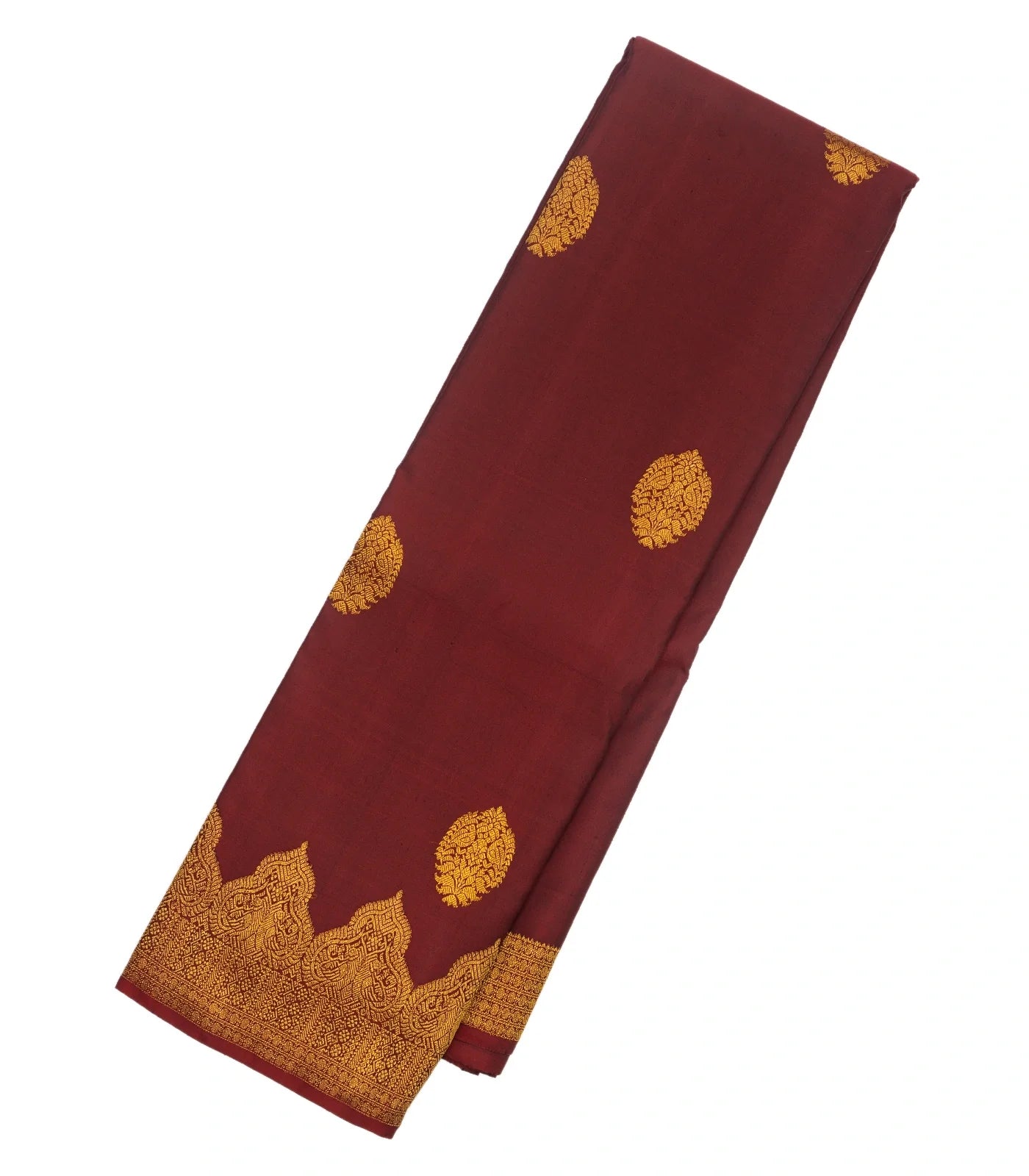 Maroon Handloom Kanchipuram Silk Saree With Bird Buttas