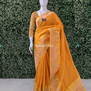 Yellow Banarasi Katan Silk Saree Inspired by Big Ben, London & United States Capitol, Washington DC