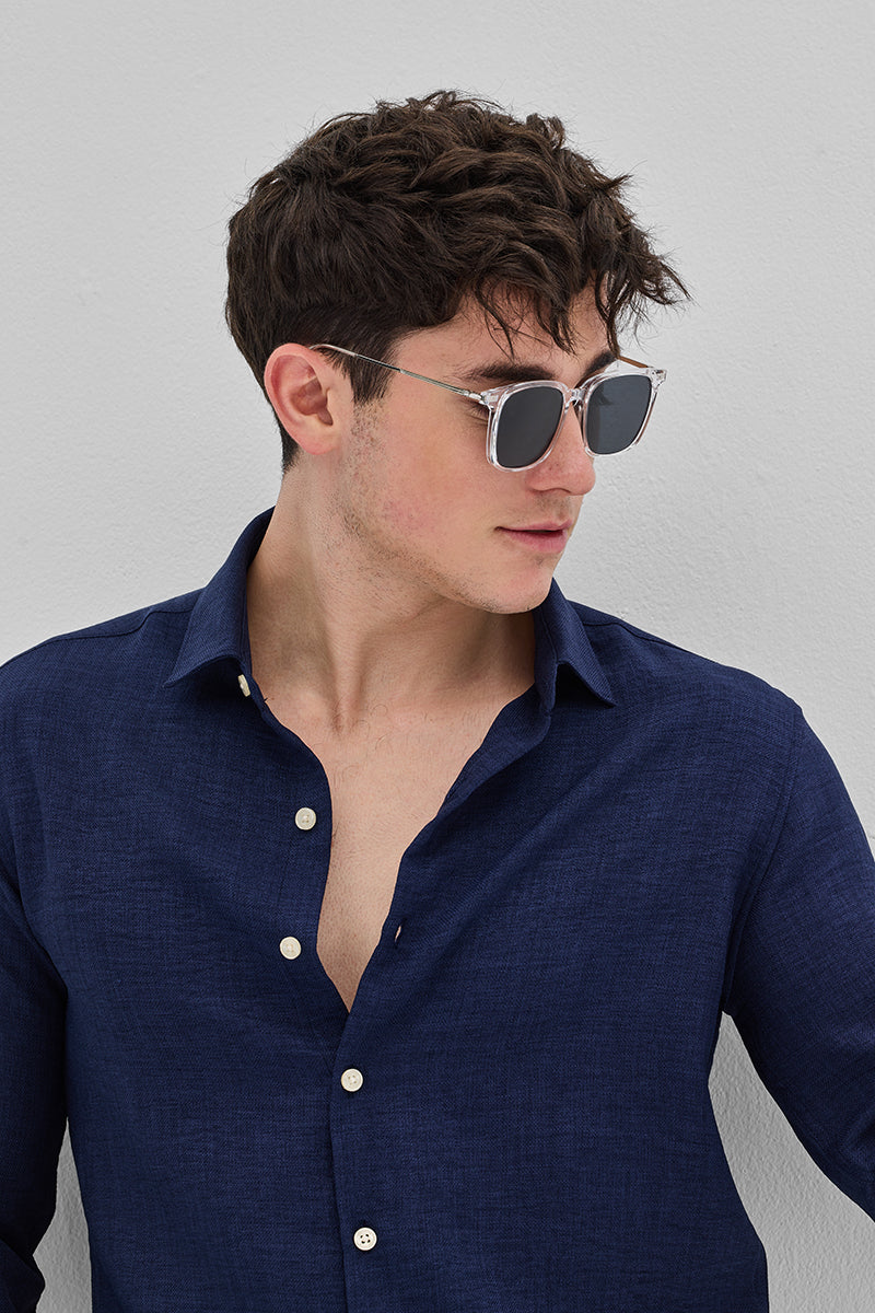 Navy Textured Shirt