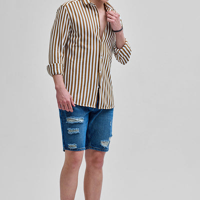 Brown Stripes Slim Fit Shirt