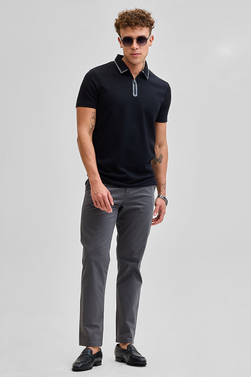 Black Zipper Polo T-Shirt