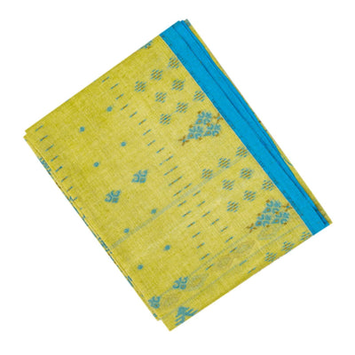 Lime Green Bengal Cotton Saree With Floral Motifs