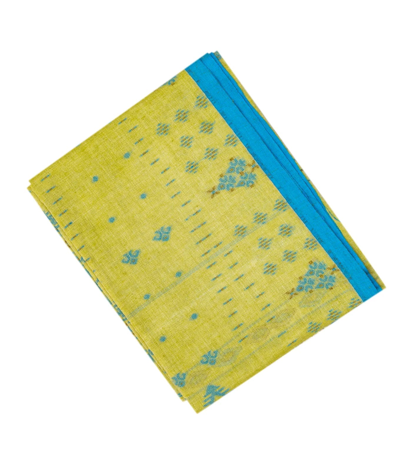 Lime Green Bengal Cotton Saree With Floral Motifs