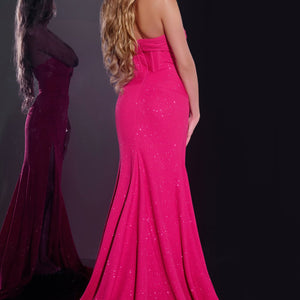 Glitter Fitted Strapless Slit Gown by Jovani 43065